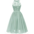 thumbnail image 1 of IBTOM CASTLE Women Vintage Floral Lace Chiffon Sleeveless Pleated Halter Short Bridesmaid Dress A Line Swing Party Cocktail Dress XL Light Green, 1 of 6
