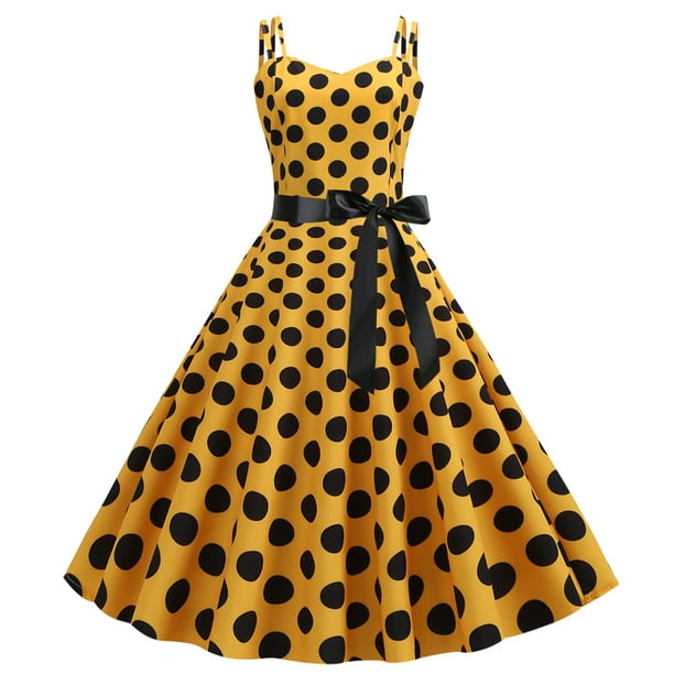 IBTOM CASTLE Women Vintage Polka Dots Spaghetti Strap Dress 1950s