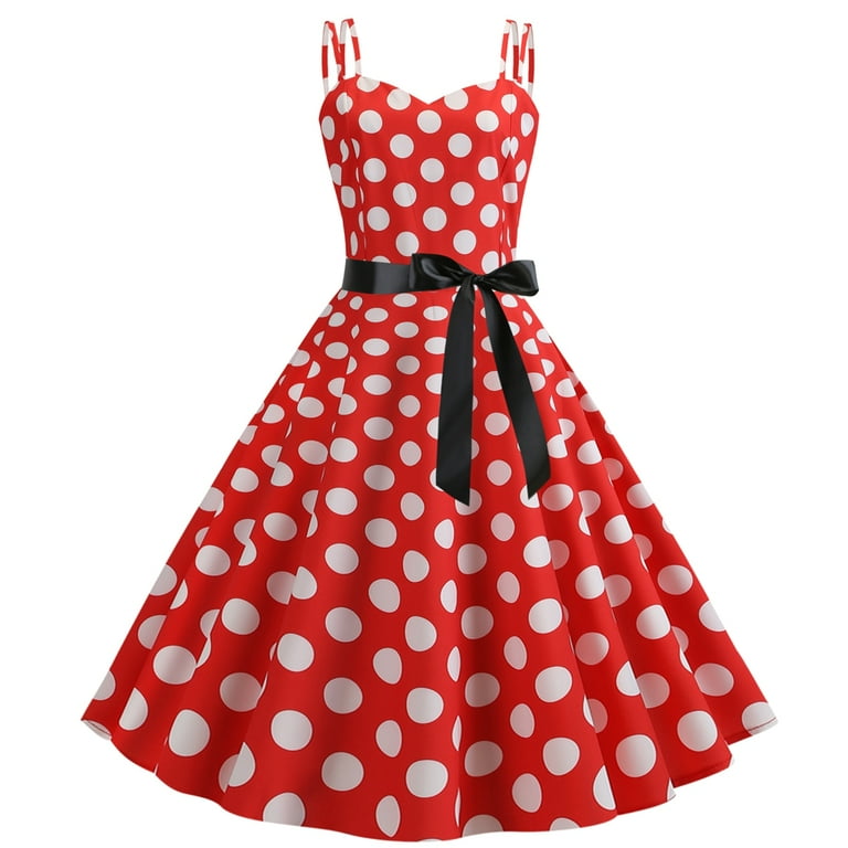 IBTOM CASTLE Women's 1950s Polka Dot Dress, Spaghetti Strap