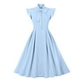 thumbnail image 1 of IBTOM CASTLE Women Vintage V Neck Ruffle Swing Dress 50s 60s Button up Rockabilly Prom Cocktail Party Midi Evening Dress S Light Blue, 1 of 7