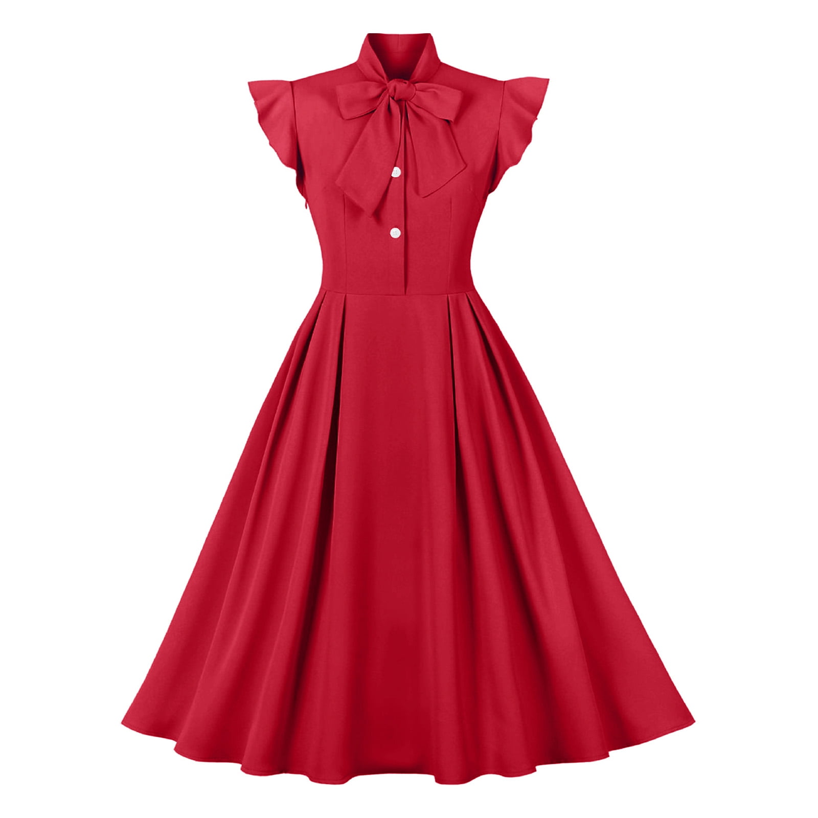 IBTOM CASTLE Women Vintage V Neck Ruffle Swing Dress 50s 60s Button up ...