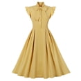 thumbnail image 1 of IBTOM CASTLE Women Vintage V Neck Ruffle Swing Dress 50s 60s Button up Rockabilly Prom Cocktail Party Midi Evening Dress S Yellow, 1 of 8