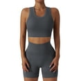 thumbnail image 1 of IBTOM CASTLE Women Workout Sets 2 Piece Seamless Ribbed Tank Top Sport Bra + High Waist Biker Shorts Gym Yoga Exercise Outfits L Gray, 1 of 6