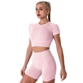 thumbnail image 1 of IBTOM CASTLE Women Workout Sets Yoga Outfits, Short Sleeve Crop Top + High Waisted Running Short Pants Gym Clothes Tracksuit, 2-Piece M Pink, 1 of 6
