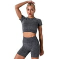 thumbnail image 1 of IBTOM CASTLE Women Workout Sets Yoga Outfits, Short Sleeve Crop Top + High Waisted Running Short Pants Gym Clothes Tracksuit, 2-Piece S Gray, 1 of 8
