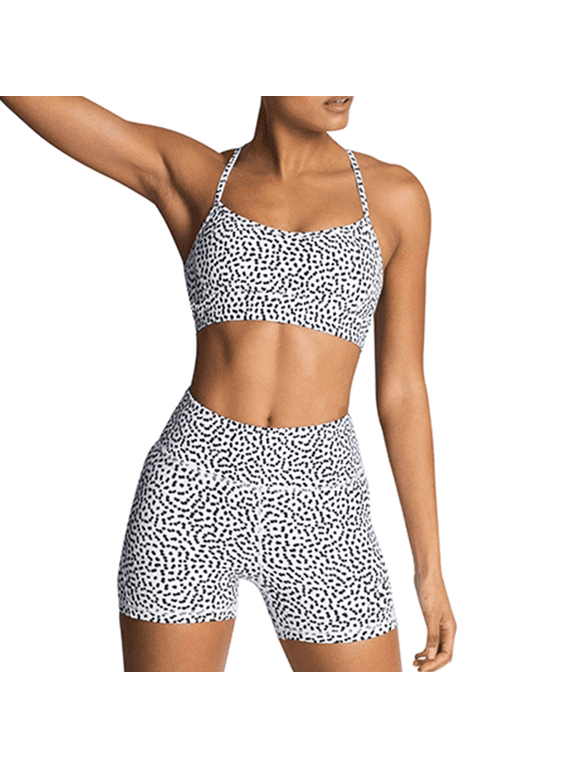 Women Workout Sets Yoga Outfits, Sports Bra and High Waist Leggings Gym Clothes Tracksuit, 2-Piece M White Polka Dots