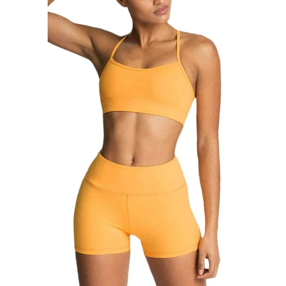 IBTOM CASTLE Women Workout Sets Yoga Outfits, Sports Bra and High Waist Leggings Gym Clothes Tracksuit, 2-Piece M Yellow