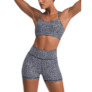 IBTOM CASTLE Women Workout Sets Yoga Outfits, Sports Bra and High Waist Leggings Gym Clothes Tracksuit, 2-Piece S Black Polka Dots