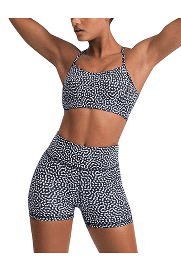 Women Workout Sets Yoga Outfits, Sports Bra and High Waist Leggings Gym Clothes Tracksuit, 2-Piece S Black Polka Dots