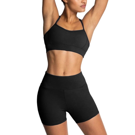 IBTOM CASTLE Women Workout Sets Yoga Outfits, Sports Bra and High Waist Leggings Gym Clothes Tracksuit, 2-Piece XS Black