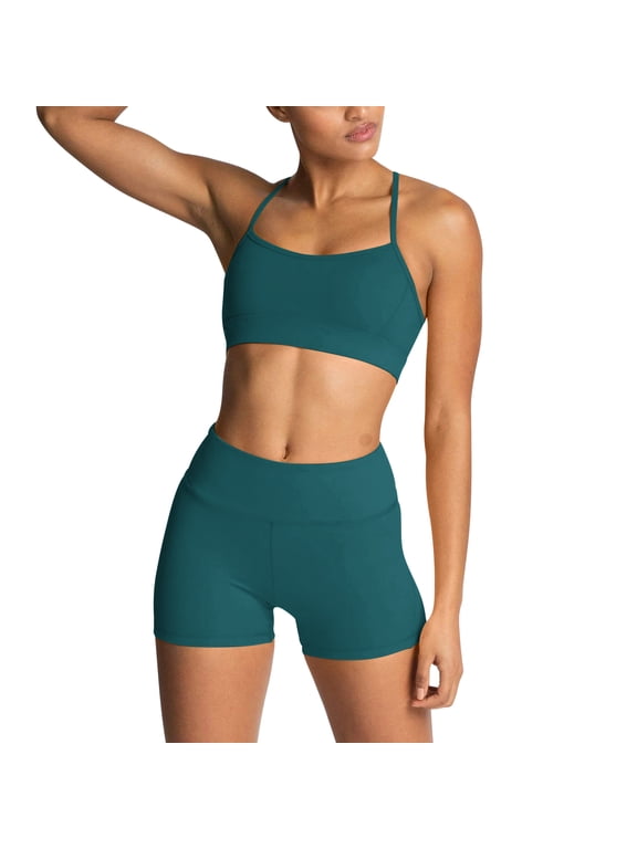 Women Workout Sets Yoga Outfits, Sports Bra and High Waist Leggings Gym Clothes Tracksuit, 2-Piece XS Lake Blue