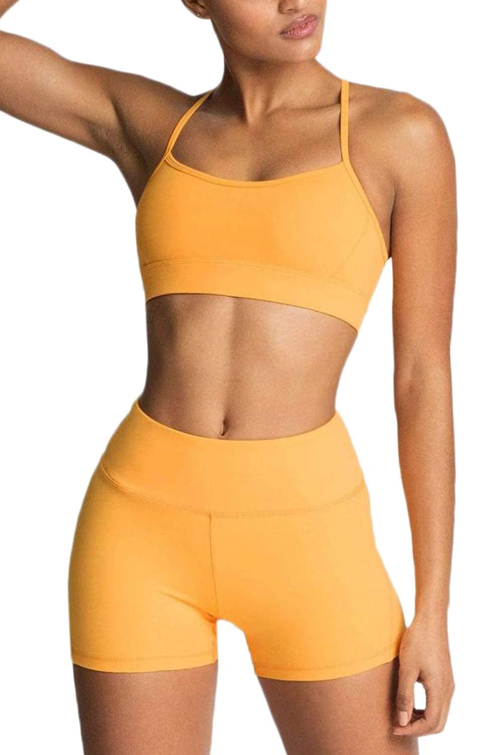 IBTOM CASTLE Women Workout Sets Yoga Outfits, Sports Bra and High Waist  Leggings Gym Clothes Tracksuit, 2-Piece XS Yellow 