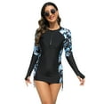 thumbnail image 1 of IBTOM CASTLE Women Zipper Rash Guard Boyleg Padded Swimsuit Sun Protection Surfing Bathing Suit Wetsuit One Piece Athletic Swimwear M Black + Blue Floral, 1 of 8