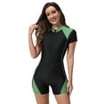 thumbnail image 1 of IBTOM CASTLE Women Zipper Rash Guard Boyleg Padded Swimsuit Sun Protection Surfing Bathing Suit Wetsuit One Piece Athletic Swimwear M Black + Green, 1 of 7
