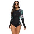 thumbnail image 1 of IBTOM CASTLE Women Zipper Rash Guard Boyleg Padded Swimsuit Sun Protection Surfing Bathing Suit Wetsuit One Piece Athletic Swimwear S Black + Green Leaves, 1 of 8