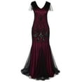 thumbnail image 1 of IBTOM CASTLE Women's 1920s Flapper Dress Vintage Great Gatsby Party Sequin Maxi Evening Cocktail Dresses M Black + Burgundy, 1 of 7
