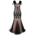 thumbnail image 1 of IBTOM CASTLE Women's 1920s Flapper Dress Vintage Great Gatsby Party Sequin Maxi Evening Cocktail Dresses XL Black + Pink, 1 of 6