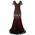 thumbnail image 1 of IBTOM CASTLE Women's 1920s Flapper Dress Vintage Great Gatsby Party Sequin Maxi Evening Cocktail Dresses XL Burgundy + Gold, 1 of 6