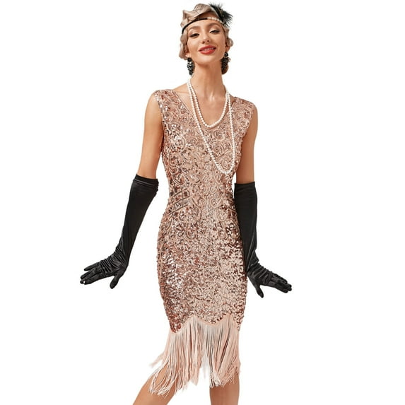 IBTOM CASTLE Women’s 1920s Vintage Flapper Dress Gatsby Sequins Fringe Tassels Dresses Wedding Party Cocktail Evening Gown XXL Pink