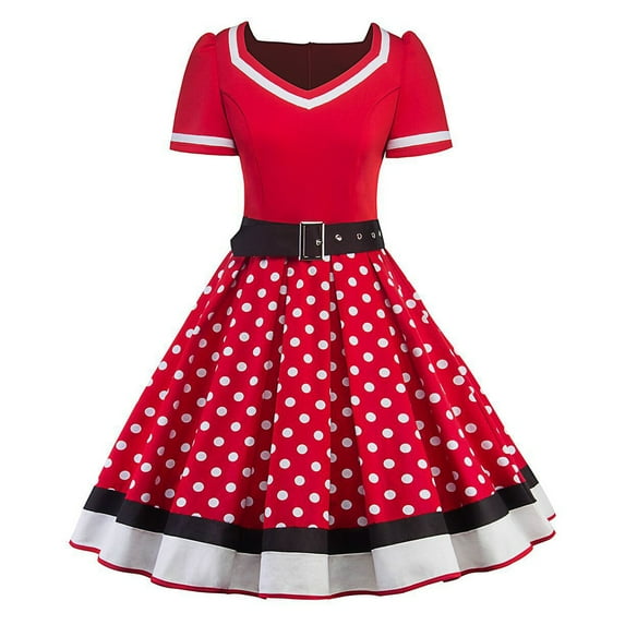 IBTOM CASTLE Women's 1950s Vintage Audrey Style Wedding Cocktail Swing Dress Evening Prom Tea Party Dresses M Red