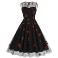 thumbnail image 1 of IBTOM CASTLE Women's 1950s Vintage Dress Short Sleeve Heart Print Mesh Retro Evening Prom Cocktail Party Swing A Line Dress L Black - Cherry, 1 of 8