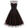 thumbnail image 1 of IBTOM CASTLE Women's 1950s Vintage Dress Short Sleeve Heart Print Mesh Retro Evening Prom Cocktail Party Swing A Line Dress XL Black - Red Heart, 1 of 8