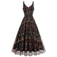 thumbnail image 1 of IBTOM CASTLE Women's 1950s Vintage Floral Embroidery Dress Flared Swing Dress Cocktail Party Wedding Dress XXL Black, 1 of 8