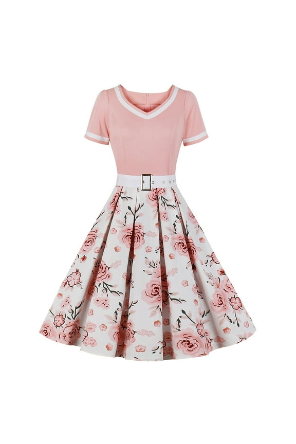 Women's 1950s Vintage Audrey Style Wedding Cocktail Swing Dress Evening Prom Tea Party Dresses L Pink