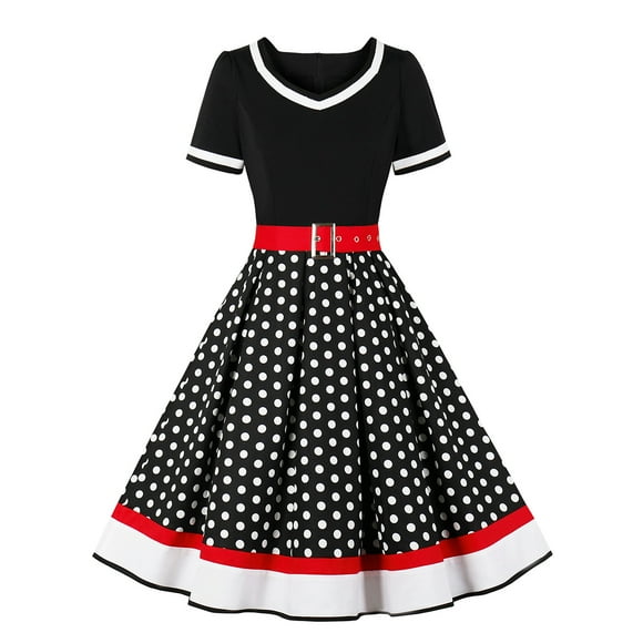IBTOM CASTLE Women's 1950s Vintage Wedding Audrey Hepburn Style Cocktail Swing Dresses for Evening Prom Tea Party Clothes M Black