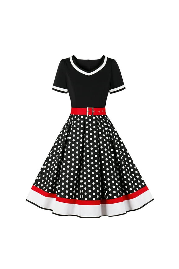 Women's 1950s Vintage Audrey Style Wedding Cocktail Swing Dress Evening Prom Tea Party Dresses M Black