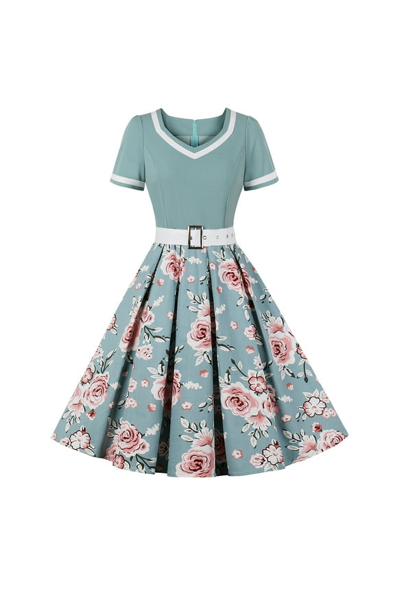 Women's 1950s Vintage Audrey Style Wedding Cocktail Swing Dress Evening Prom Tea Party Dresses M Teal Blue