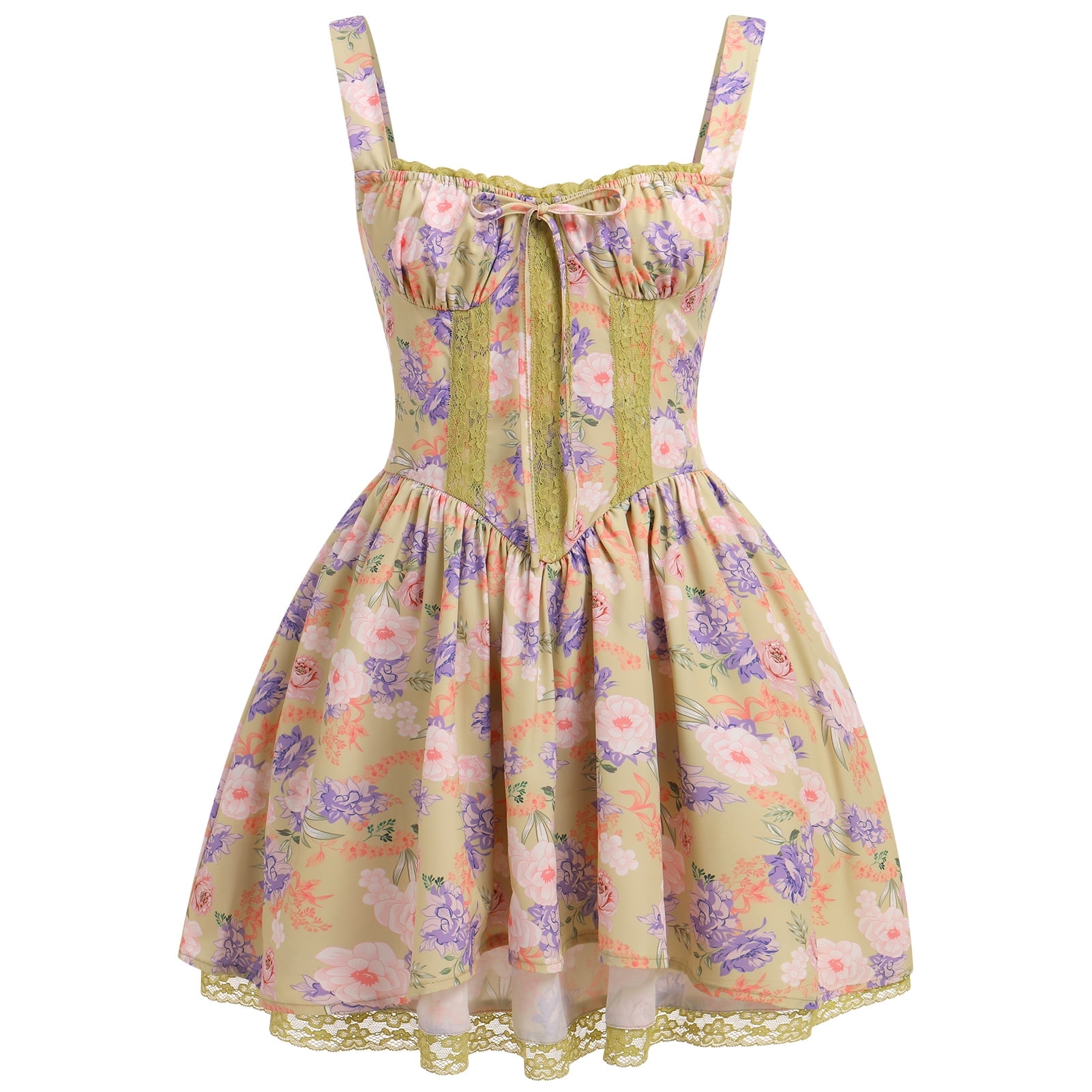 knee length dresses for ladies INDI DRESS (YELLOW LACE) – ANNA QUAN US main image 0