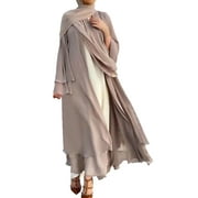 IBTOM CASTLE Women's Chiffon Muslim Cardigan Kaftan East Arabian Abaya Dress Casual Islamic Cover Up Long Dresses M Khaki