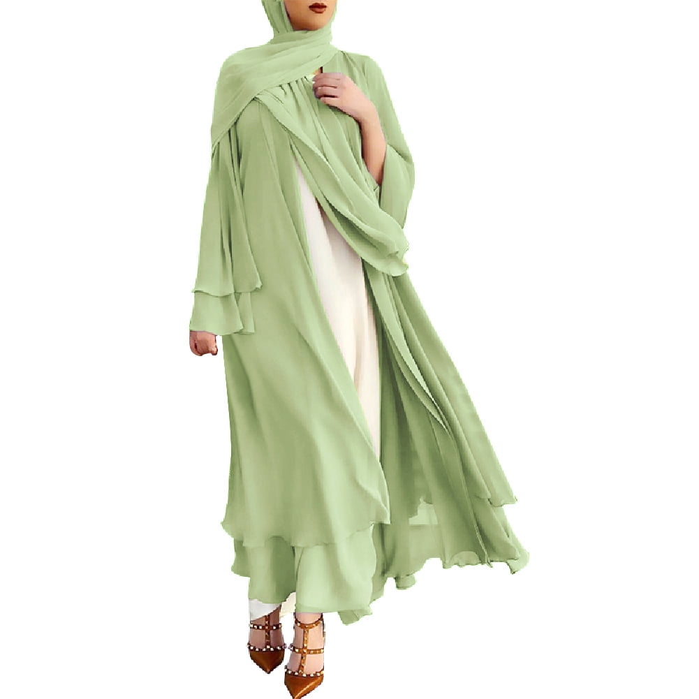 IBTOM CASTLE Women's Chiffon Muslim Cardigan Kaftan Middle East Arabian  Abaya Dress Casual Islamic Cover up Long Dresses S Sage Green - Walmart.com