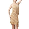 thumbnail image 1 of IBTOM CASTLE Women's Flapper Dress 1920s Sequin Tassel Latin Party Cocktail Dress Ballroom Dance Costume Vintage Fringe Dress S Gold, 1 of 8