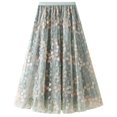 thumbnail image 1 of IBTOM CASTLE Women's Floral Embroidered Tulle Skirt Elastic High Waist Mesh Tutu A-Line Midi Long Skirts One Size Light Green, 1 of 7