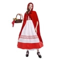 thumbnail image 1 of IBTOM CASTLE Women's Little Red Riding Hood Costume Halloween Christmas Party Dress up with Hooded Cloak Velvet Cape for Photo Prop M Red Print, 1 of 8