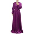 thumbnail image 1 of IBTOM CASTLE Women's Muslim Kaftan Abaya Prayer Dress Long Sleeve Self Tie Maxi Dress Middle East Arabian Robe Gown S Purple, 1 of 5