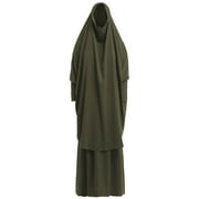 IBTOM CASTLE Womens Muslim Prayer Dress Hijab Scarf Prayer Abaya Maxi Islamic Modest Cardi Robe Army Green