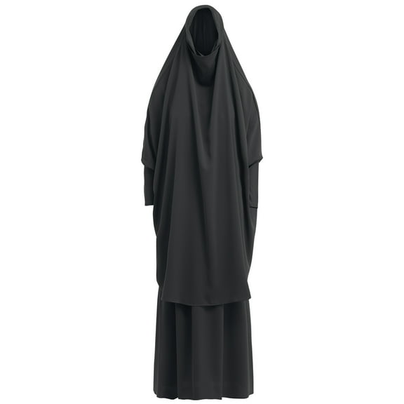 IBTOM CASTLE Women's Muslim Prayer Dress Hijab Scarf Prayer Abaya Maxi Islamic Modest Cardi Robe Black