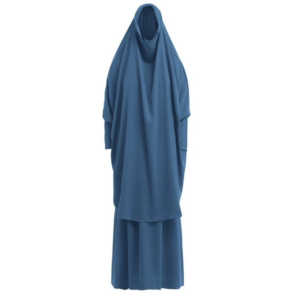 IBTOM CASTLE Women's Muslim Prayer Dress Hijab Scarf Prayer Abaya Maxi Islamic Modest Cardi Robe Blue