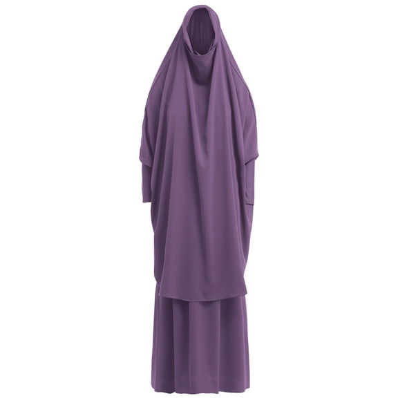 IBTOM CASTLE Women's Muslim Prayer Dress Hijab Scarf Prayer Abaya Maxi Islamic Modest Cardi Robe Purple