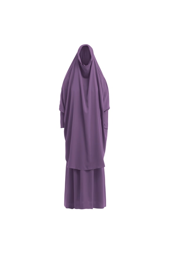 Women's Muslim Prayer Dress Hijab Scarf Prayer Abaya Maxi Islamic Modest Cardi Robe Purple