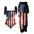 thumbnail image 1 of IBTOM CASTLE Women's One Piece Swimsuit with Beach Cover up Wrap Skirt Sarong Halter Floral Print Bikini Set Two Piece Bathing Suit M Blue + Red - Stars and Stripes, 1 of 4