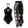 thumbnail image 1 of IBTOM CASTLE Women's One Piece Swimsuit with Beach Cover up Wrap Skirt Sarong Halter Floral Print Bikini Set Two Piece Bathing Suit S Black - Halter, 1 of 7