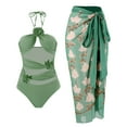 thumbnail image 1 of IBTOM CASTLE Women's One Piece Swimsuit with Beach Cover up Wrap Skirt Sarong Halter Floral Print Bikini Set Two Piece Bathing Suit S Green - Halter, 1 of 3