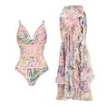 thumbnail image 1 of IBTOM CASTLE Women's One Piece Swimsuit with Beach Cover up Wrap Skirt Sarong Retro Floral Print Bikini Set Two Piece Bathing Suit L Pink - Straps, 1 of 5