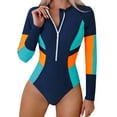 thumbnail image 1 of IBTOM CASTLE Women's One Piece Swimsuit Rash Guard Long Sleeve Zip Front UPF 50+ Sun Protection Swimwear Surfing Tummy Control Bathing Suit M Navy Blue + Orange, 1 of 6