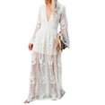 thumbnail image 1 of IBTOM CASTLE Women's Sexy Deep V Neck Boho Dress Lace Floral Ruffle Wedding Bridesmaid Cocktail Party Long Maxi Dress XXL White-1, 1 of 8