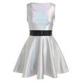 thumbnail image 1 of IBTOM CASTLE Women's Shiny Metallic Dress Sexy Sleeveless Mini Skater Dress Holographic Party Rave Dance Clubwear Anime Cosplay Halloween Clothes XS Silver, 1 of 8